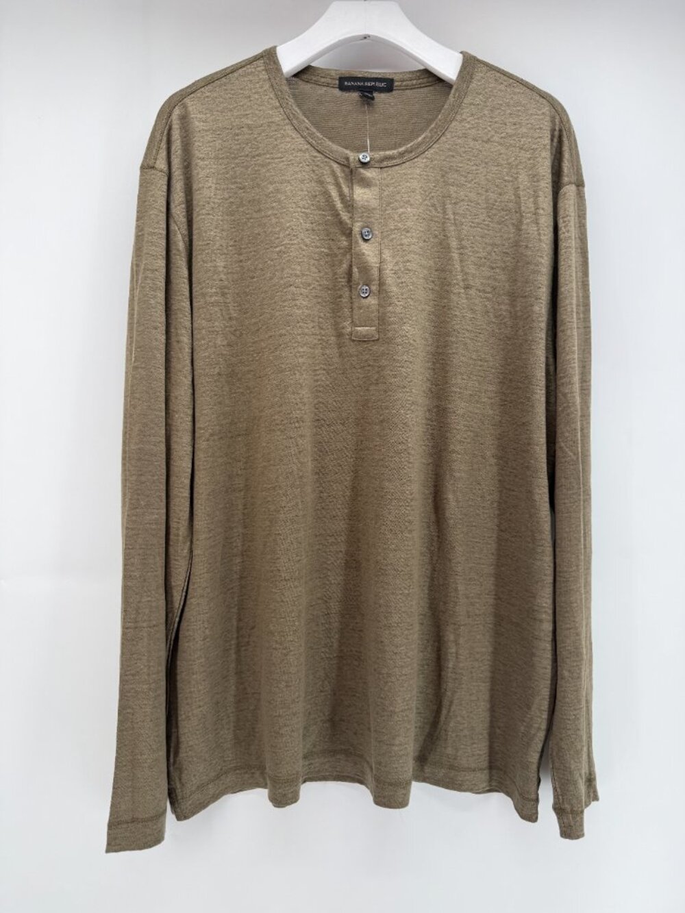 BANANA REPUBLIC LINEN Long Sleeve Tan HENLEY MEN NEW XL - Picture 10 of 10